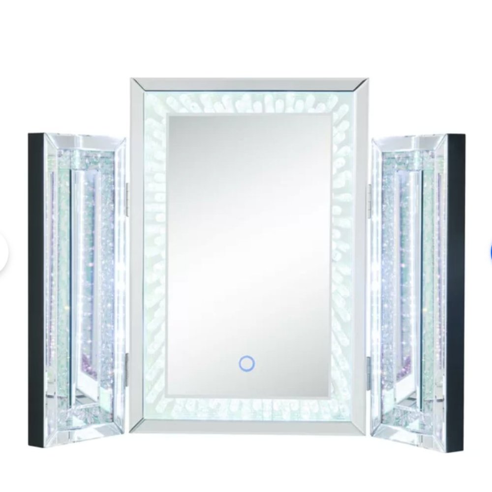 Tri-Fold Glam Beveled Lighted Bathroom Mirror by Everly Quinn